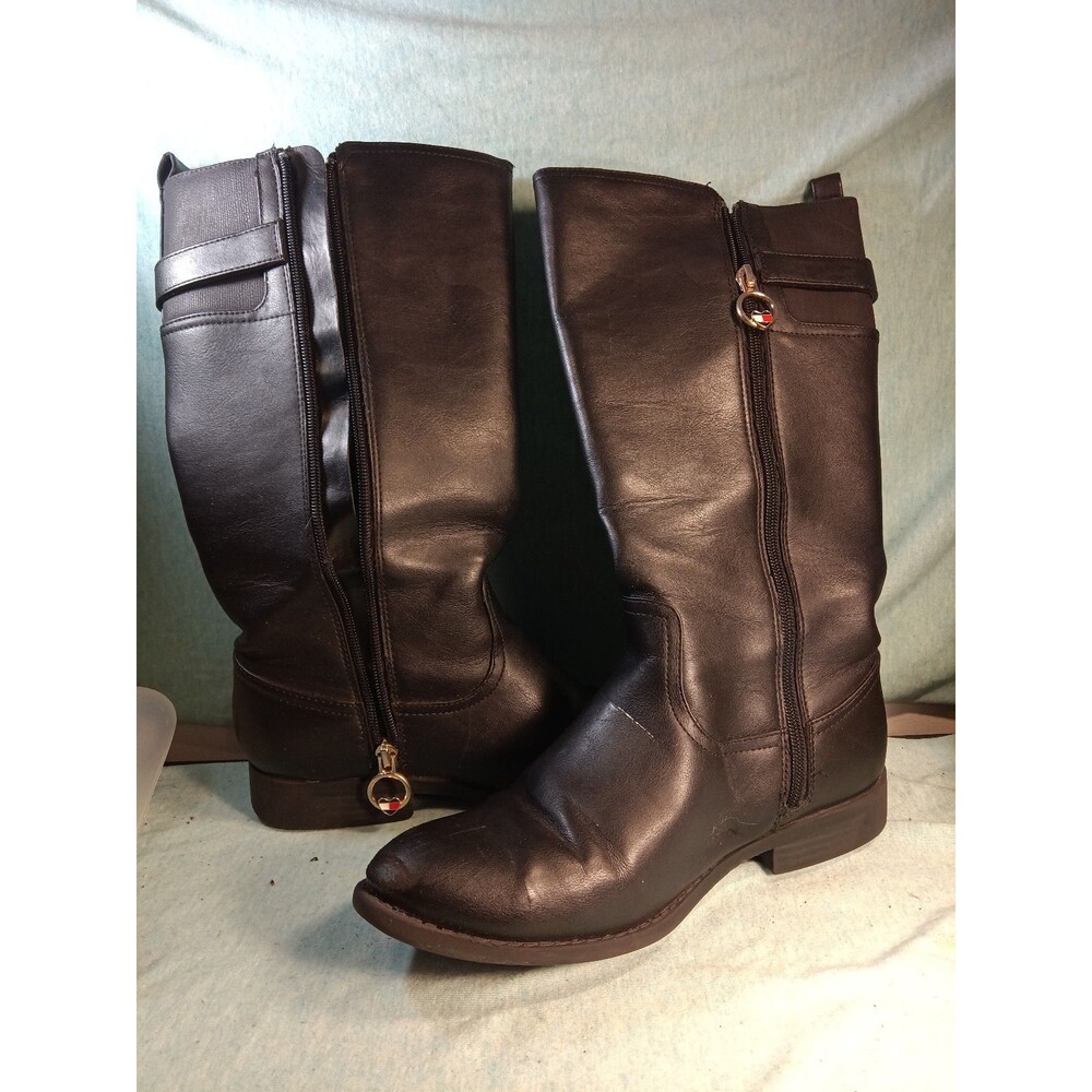 Tommy Hilfiger Black  Faux Leather Knee High Riding Boots Size 4